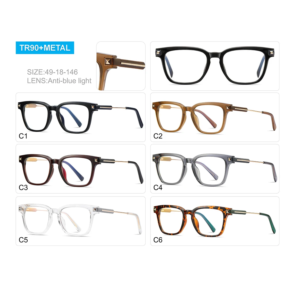 Peekaboo unisex blue light filter glasses for women half metal square glasses frame for men TR90 spring hinge black transparent 5