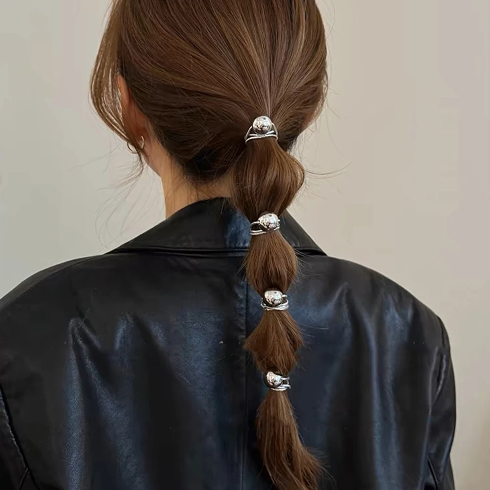 Simple Silver Ball Hair Ropes Rubber Bands For Women Fashion Korean Ponytail Rubber Band Hair Tie Gum Headwear Accessories