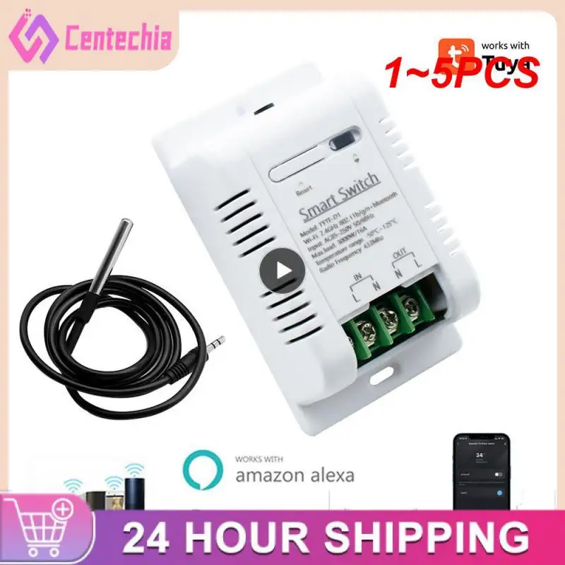 

Умный Wi-Fi переключатель температуры Tuya DS18B20, 1 ~ 5 шт., датчик, одинарный цвет, работает с Alexa