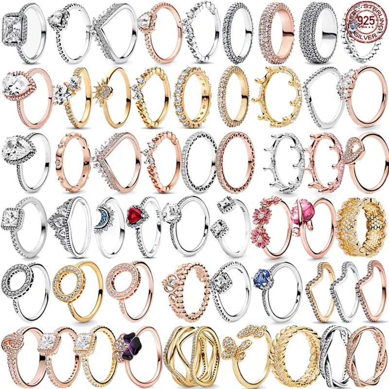 

Women's Exquisite Jewelry 925 Sterling Silver Luxury Crown Sun Moon Water Drop Ring Fashion Versatile Jewelry Gifts
