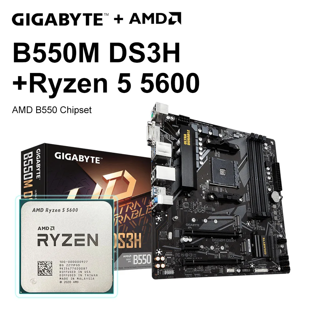 Gigabyte B550M Ds3H Nuovo Set Di Schede Madri + Amd Nuovo Ryzen 5 5600 R5 5600 Presa Per Processore Cpu Am4 128G Ddr4 M.2 Sata Micro-Atx