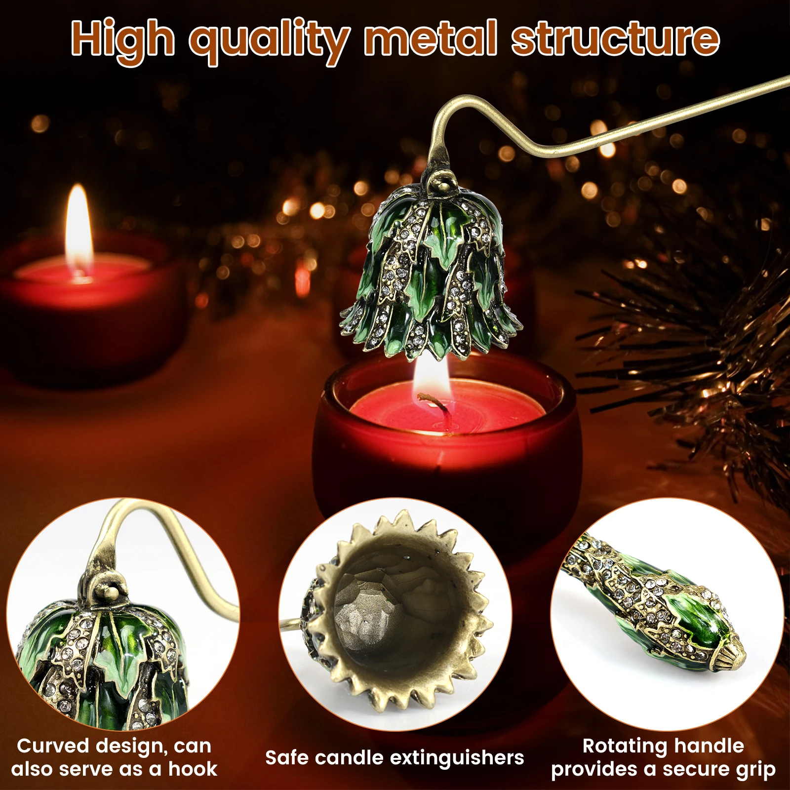1/2/4Pcs Candle Snuffer Safe Candle Extinguisher with Long Handle Elegant Green Decorative Candlesnuffer for Lovers Gifts