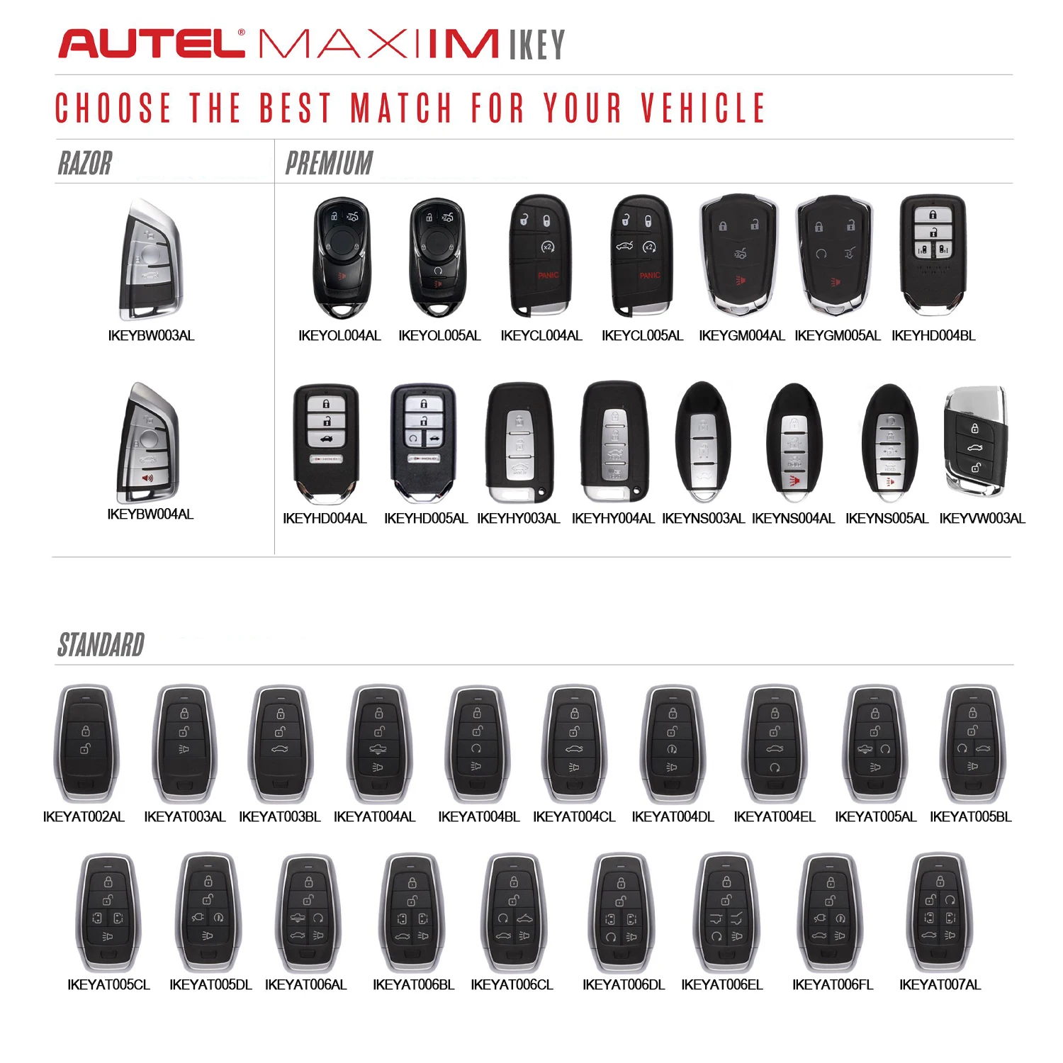 BMW/ Buick/ Ford/ VW/ Chrysler/ GM/ Honda/ Hyundai/ Nissan 용 Autel Key 범용 스마트 키 면도기/프리미엄/표준 스타일