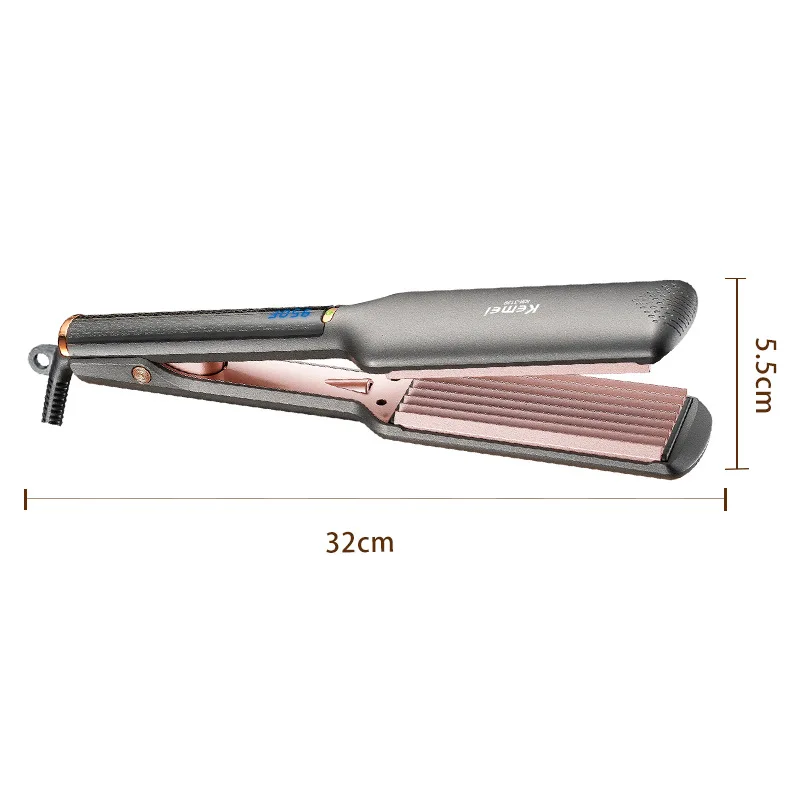 Kemei Hair Straightener & Curler &ndash; Aluminum Ceramic Coated Heating Plate, 6-Level Temperature Control, Crimping & Styling Tool