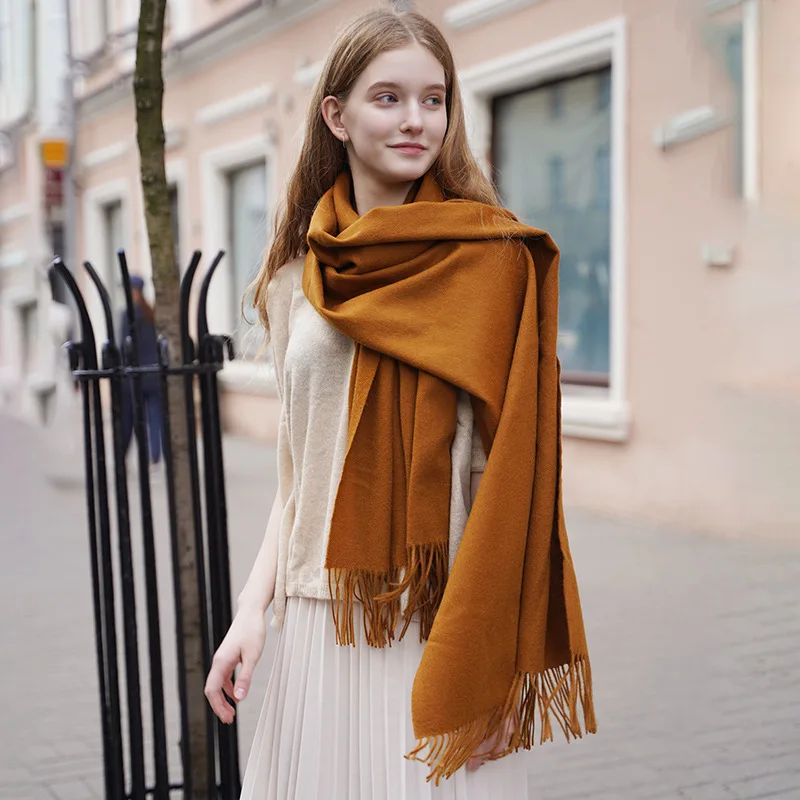 100% Wool Scarf for Women Thicken Neck Warm Cashmere Shawls and
