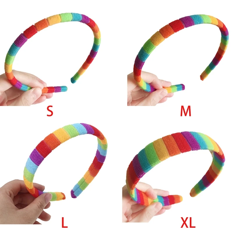 

Women Autumn Wash Face Plush Headband Rainbow Striped Elastic Styling Hair Hoop