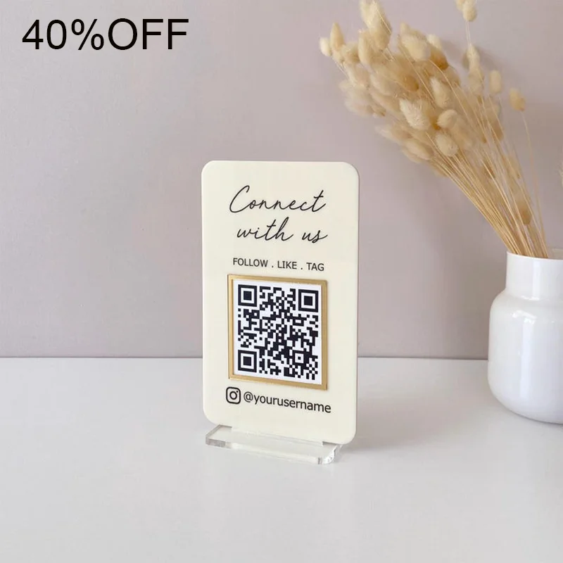 Trendy Social Media QR Code Sign Acrylic Business Sign with Minimalist Design Custom for Instagram Facebook Small Business