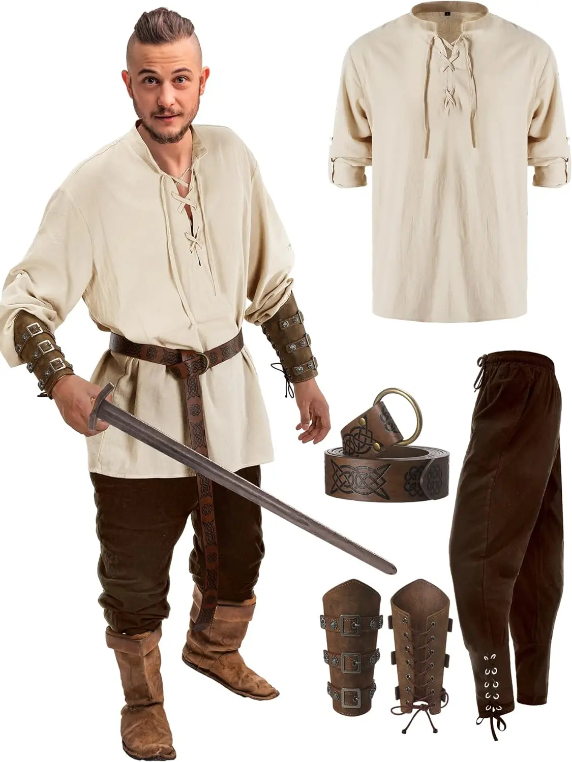 Runcati Pantalon De Pirate à Lacets Pour Homme - Costume Médiéval De La