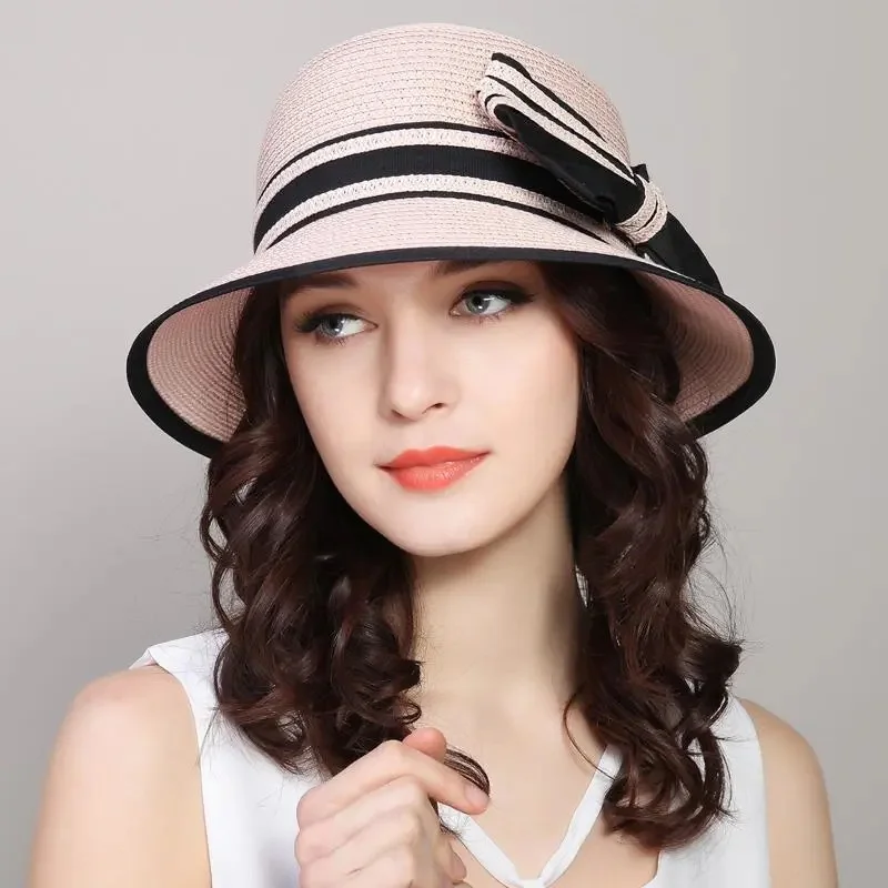 Muchique Boater Hats For Women Summer Sun Straw Hat Wide Brim Beach Hats Girl Outside Travel Straw Cap Casual Bow Hat_voghion.com