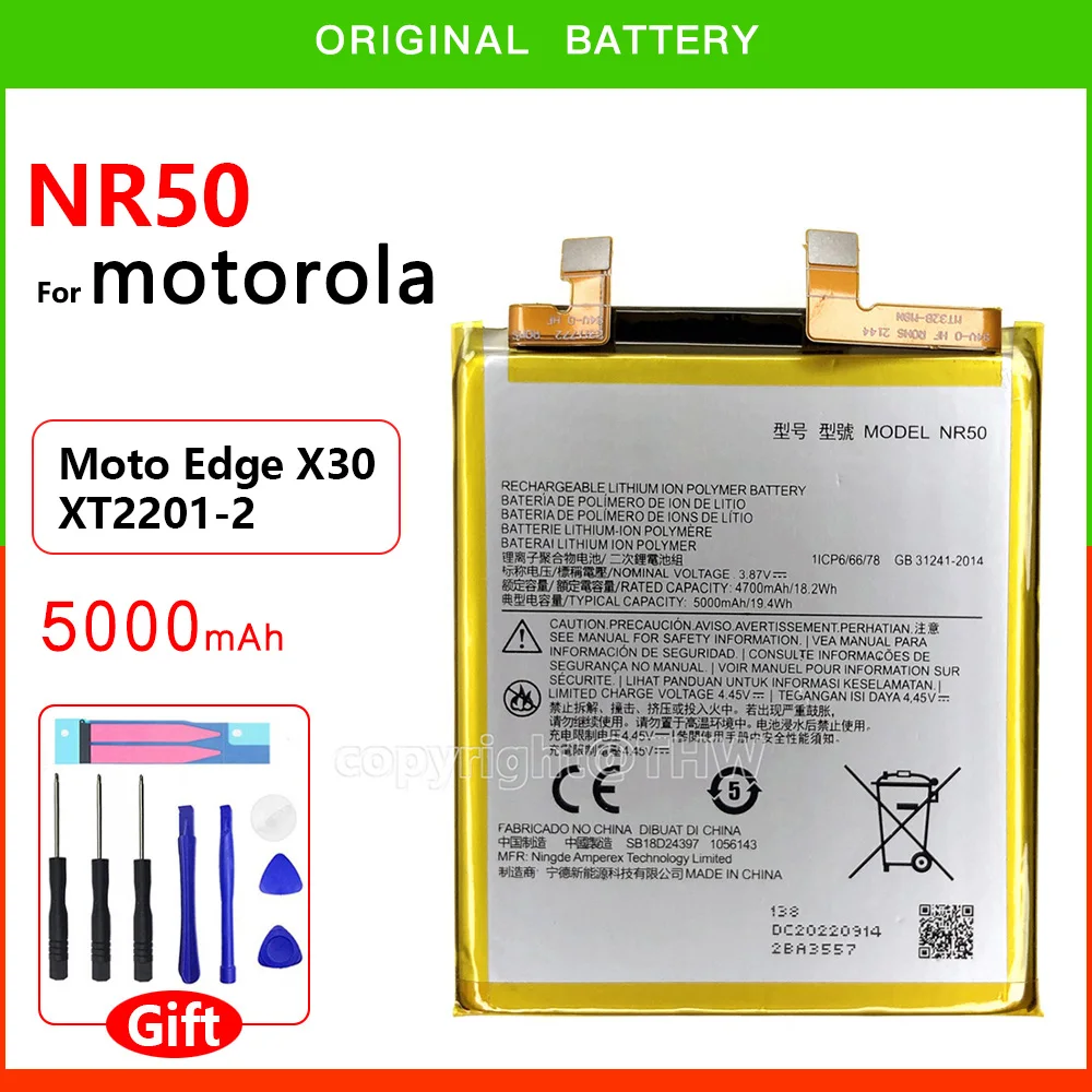 

100% Original Genuine 5000mAh NR50 Battery For Moto Edge X30 X30 5G 2021 XT2201-2 Edge 30 Ultra Batteries + FREE Kit Tools