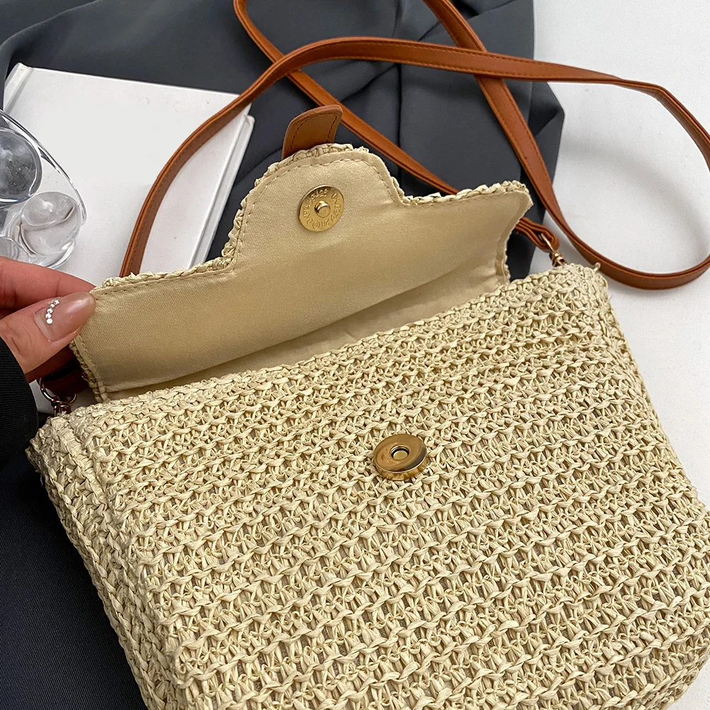 Women Crossbody Bags Summer Woven Messenger Bags Fashion Handmade Paper Rope Simple Adjustable Straps Mobile Phone Bag