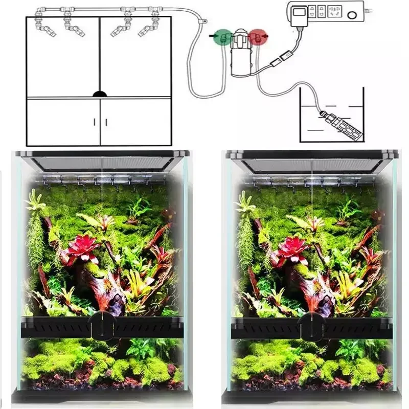 Nebulizador para reptiles, bomba silenciosa, sistema de pulverización por nebulización, herramientas de riego de jardín, dispositivo de pulverización de terrario