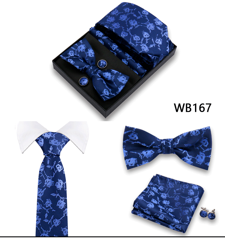 Herren-Krawatte in Geschenkbox, Fliege und Einstecktuch, Manschettenknöpfe-Set für Männer, Hochzeit, Business, formeller Anzug, individuelle Krawatte, Gravata-Geschenkset – Detail 7
