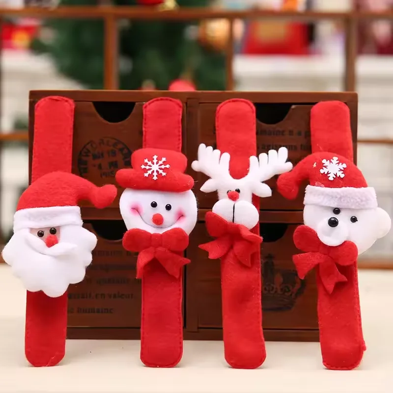 12-96Pcs Christmas Slap Bracelets Santa Snowman Reindeer Designs Holiday Decorations Accessories Festive Party Random Styles