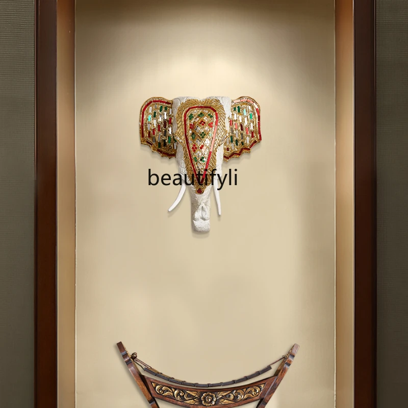 

Lucky Wood Carving Decorative Pendant Elephant Head Living Room Entrance Aisle Background Wall Wall Decoration