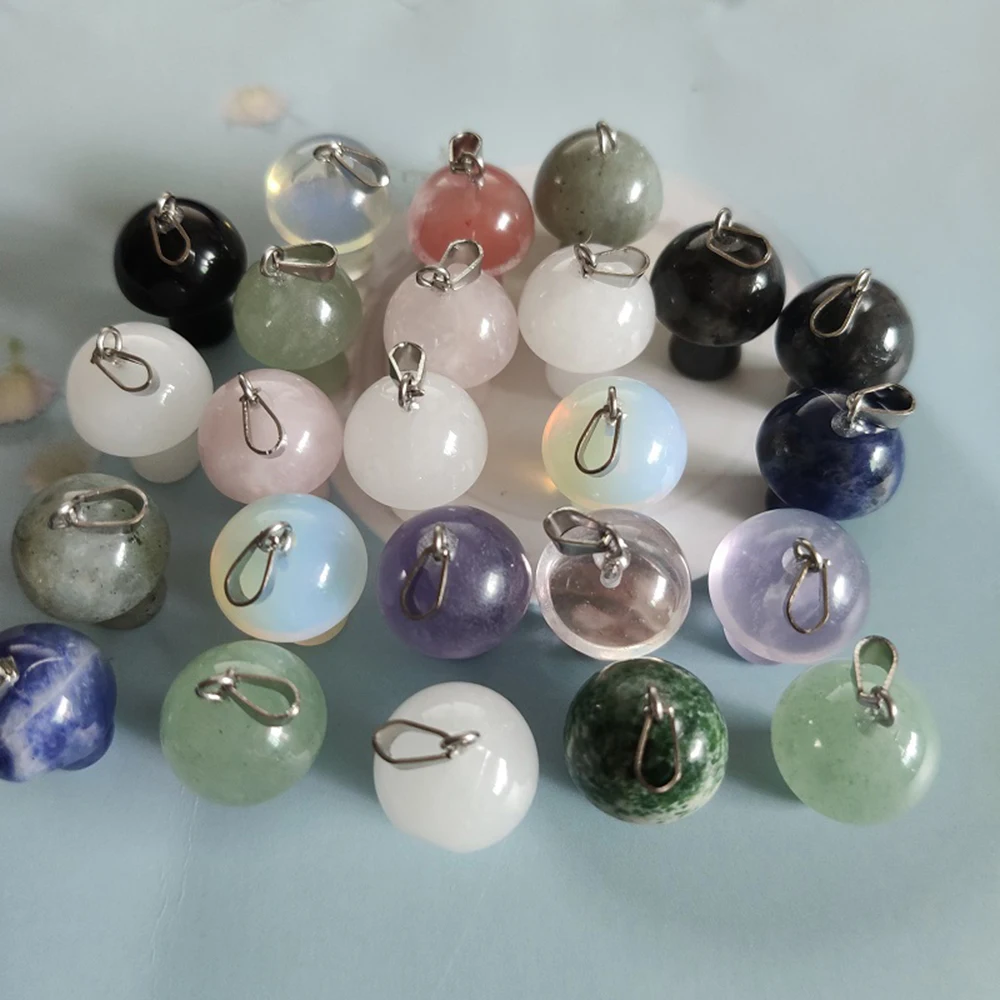 Natural Stone Carving 20mm Mushroom Shape Pendant Reiki Healing Crystal Charms For Necklace Jewelry making
