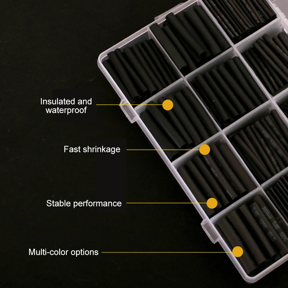 Black Heat Shrink Tubing 2:1 Shrink Ratio Polyolefin Heat Tubing Assortment 625PCS heat shrink tubing