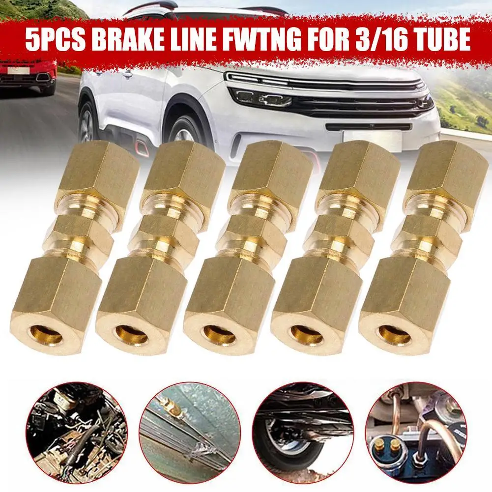 3/16" OD Hydraulic Brake Lines Pipe Brass Brake Line Union Fittings Straight Reducer Compression Kits Connector 5pcs brake connecting insert brake line lock kit brake pipe hose brake line connector
