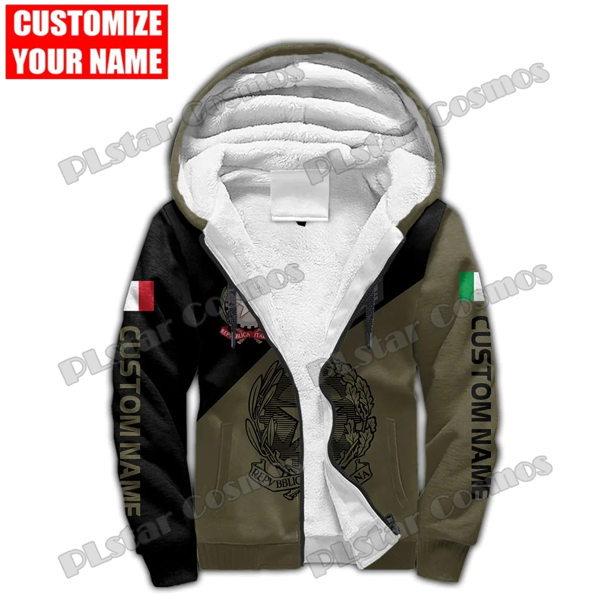 Benutzer definierte Name Italien Mantel des Arms 3d gedruckt Fleece Reiß verschluss Hoodies für Männer Frauen Winter lässig dicke warme Kapuze Reiß verschluss Jacke jr15 – Detail 10