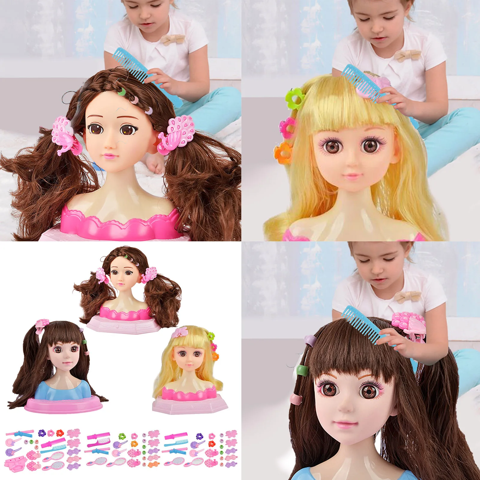 Crianças brinquedo moda crianças maquiagem fingir playset estilo cabeça  boneca penteado beleza jogo com secador de