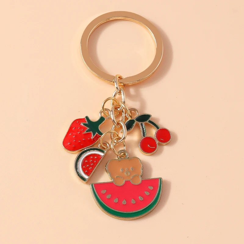 Hübsche Emaille Kirsche Schlüssel bund Blume Schlüssel ringe Anhänger für Schlüssel halter Frauen Mädchen Handtasche Dekor handgemachte Schmuck Geschenke – Detail 1