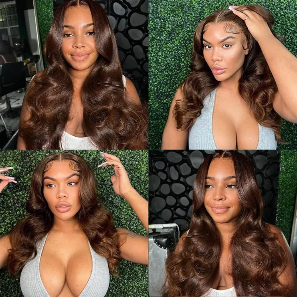 Chocolate Brown Body Wave Human Hair Wigs 13X6 Hd Lace Frontal Wig 13X4 Human Hair 250 Density Colored Pre Plucked Brazilian Wig 4