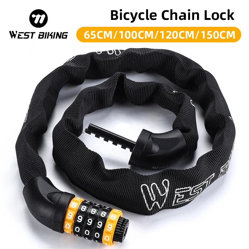 WEST BIKING Bicycle Lock MTB Road Bike Safety Anti-theft Password Chain Lock Outdoor Cycling Bicycle Accessories Bike Locks