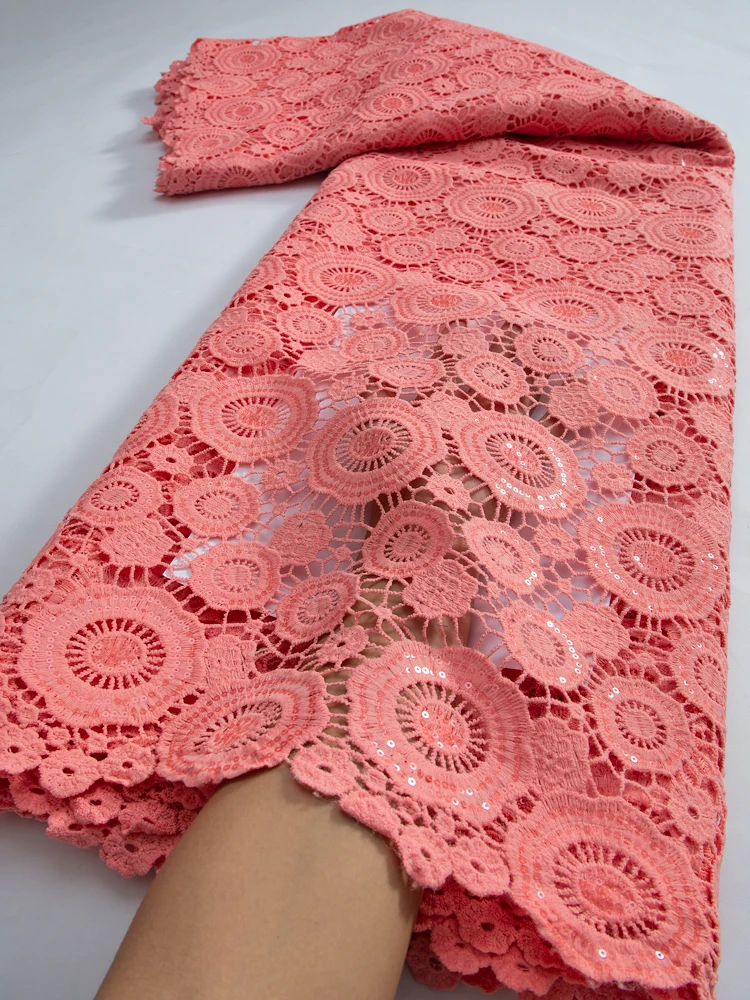 

Newest Nigerian Lace Fabric African Guipure Lace 2023 High Quality Sequins Wedding Dress Water Soluble Lace For Party TY 3280