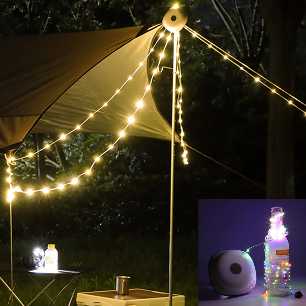 10M Camping String Lights USB Rechargeable Outdoor String Lights Portable Camping 5 Modes Stable Tent