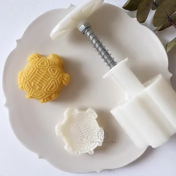 참신한 월병 손으로 누르는 몰드 거북이 모양 동물 패턴, 쿠키 페이스트리 스탬프 축제 쌀 파인애플 케이크 주방용품, 50g