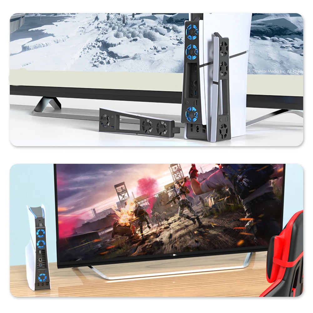 PS5 슬림 콘솔 냉각 선풍기, 속도 조절 가능, 효율적인 냉각 시스템, LED 조명 포함, USB 3.0 포트 포함