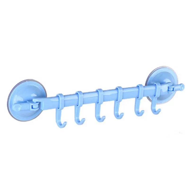 

Miniature Hanging Rod With 6 Hooks Bathroom Kitchen Storage With Suction Cups Strong Adhesive Hook Moveable And Adjustable Multi