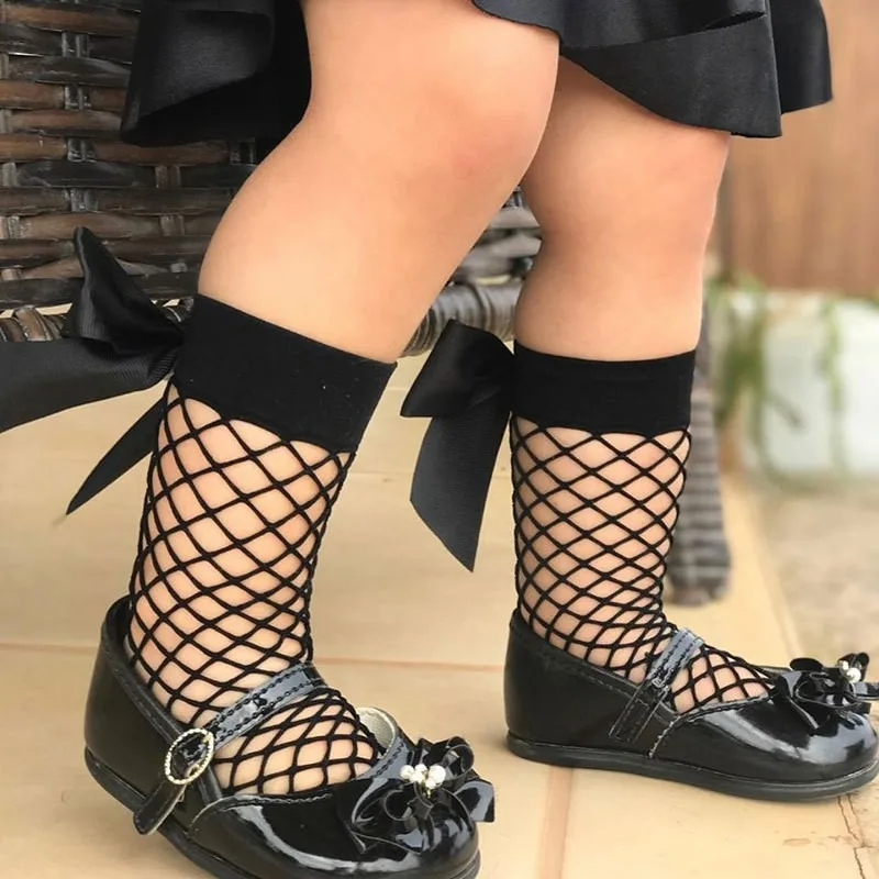 Baby Girls Mesh Socks Summer Breathable Mesh Fishnet Ankle High Socks Vintage Solid Color Bow Toddler Kids Long Sock Medias Bebe kids socks baby socks girls socks