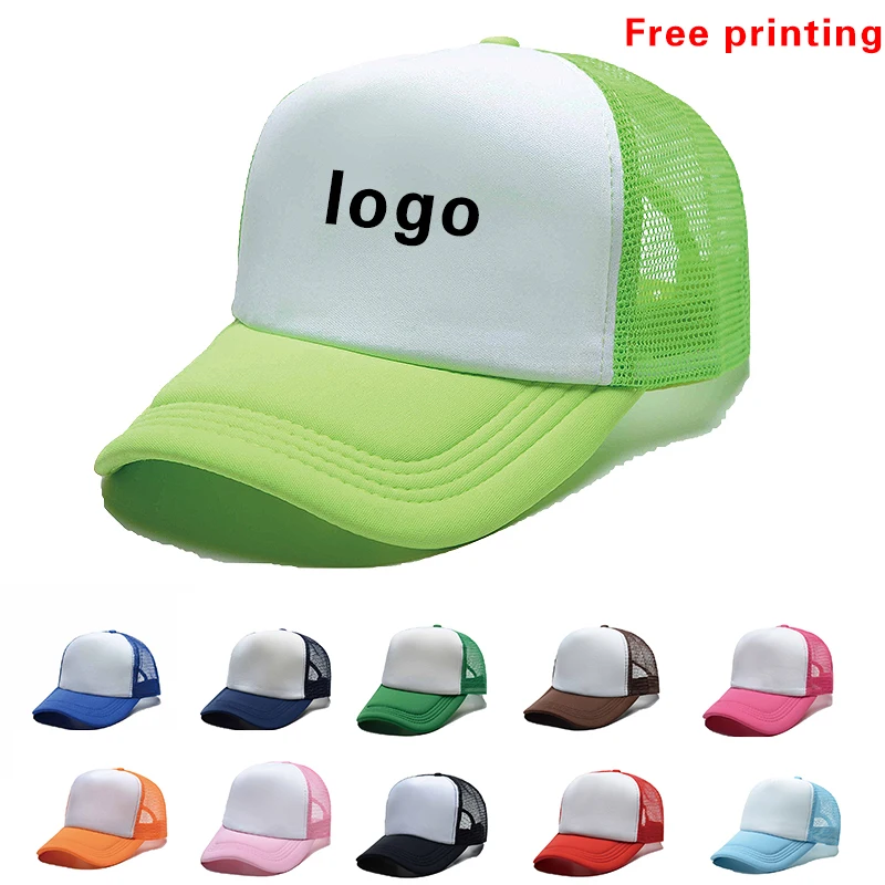 1 Piece Print Logo Word Advertising Splice Trucker Cap Men Adjustable Breathable Custom  Adult Peaked Cap Summer Baseball Cap