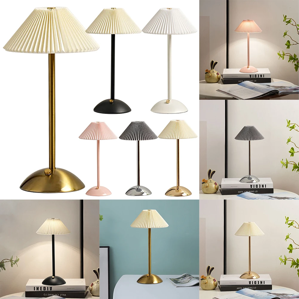 

Warm Night Light with Pleated Umbrella Lampshade Nordic Style Bedside Sleeping Light USB Charging 3 Light Color for Home Decor