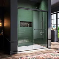 Frameless Sliding Shower Door,Bathroom Sliding Door with 1/4'' Clear Glass, Black Hardware Double Sliding Glass Shower Enclosure 2
