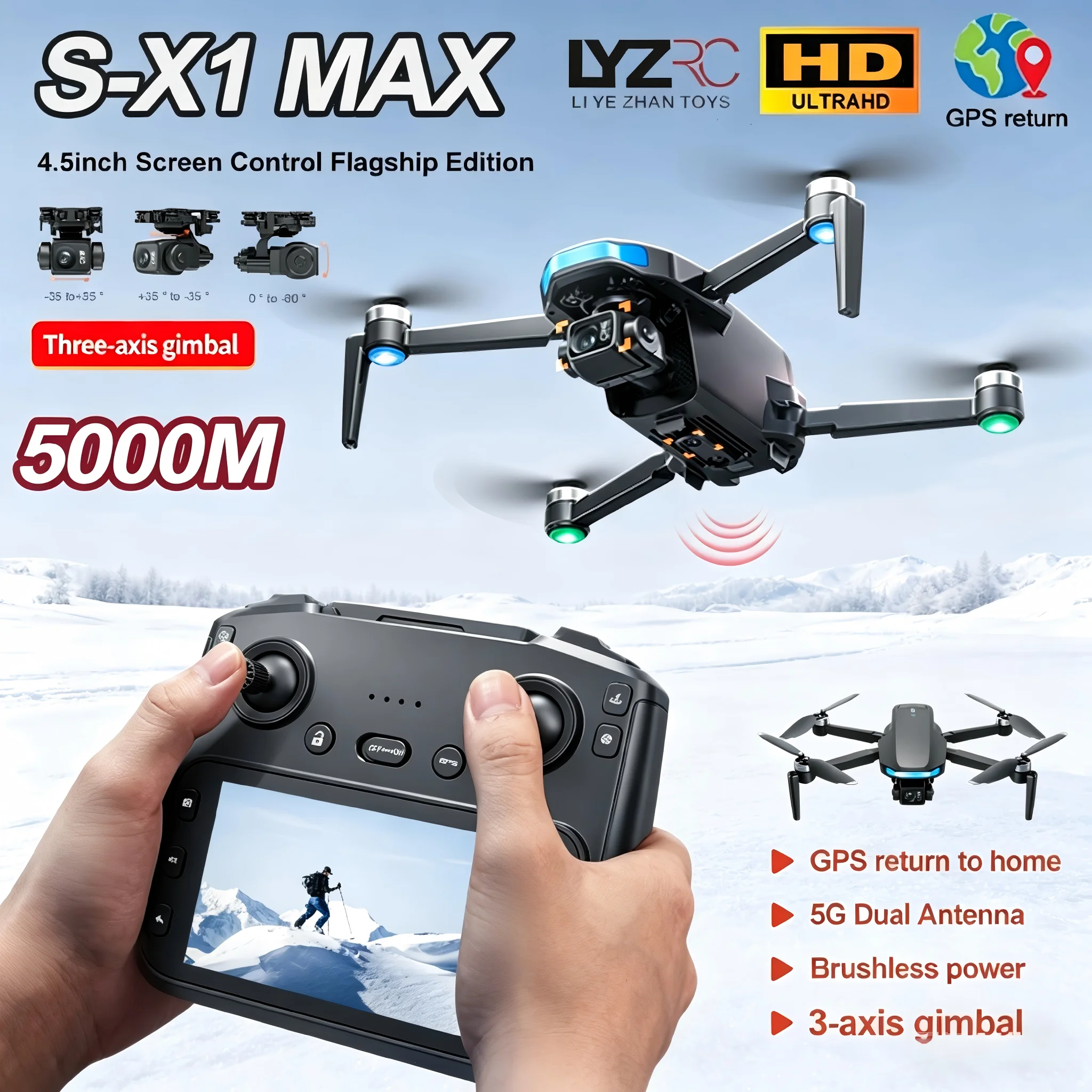 Drone GPS S-X1 MAX 4K 3Axes 5KM Pro