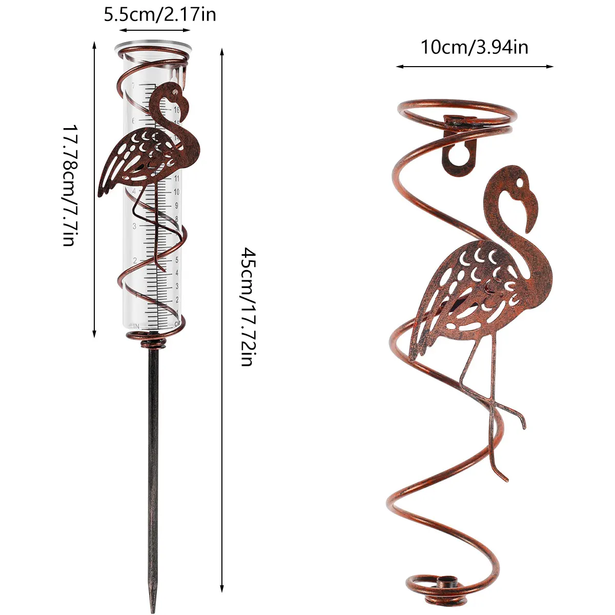 Rain Gauge Metal Spiral Rain Gauge 7Inch Capacity Outdoor Water Gauge Durable Rain Falling Measuring Instrument with Ornament