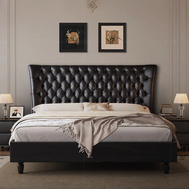 180x200cm black Headboard Double bed king size modern wooden bed frame full size Artificial Leather luxury bedroom Furniture 2 180x200cm black Headboard Double bed king size modern wooden bed frame full size Artificial Leather luxury bedroom Furniture 2