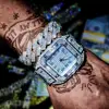 3pcs Men's Watch Set Hip-hop Punk Inlay Diamond Square Watch+Cuban Chain+Bracelet Comes With Strap Adjuster Stylish Jewelry Gift 6