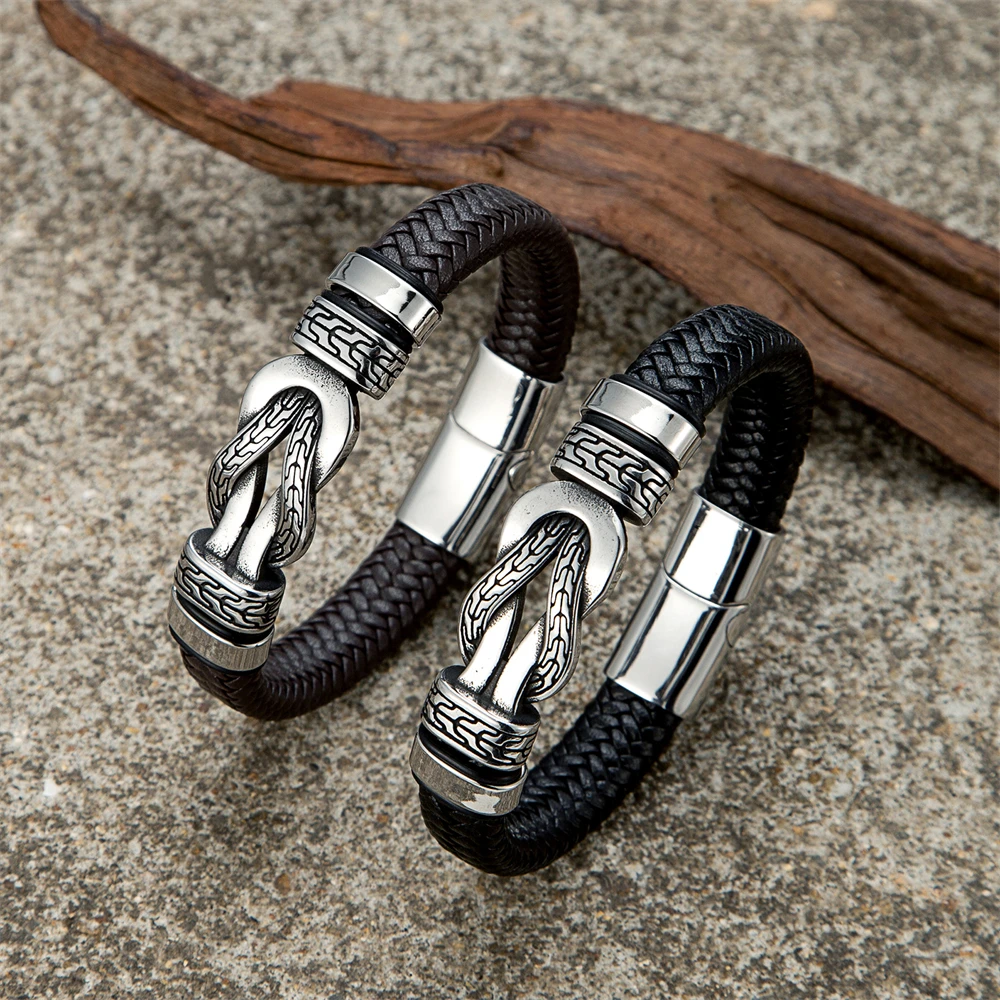 Vintage Infinity Symbol Leather Bracelet for Men - Stainless Steel Mobius Strip Handmade Bangle Male Charm Couple Jewelry Gifts 3