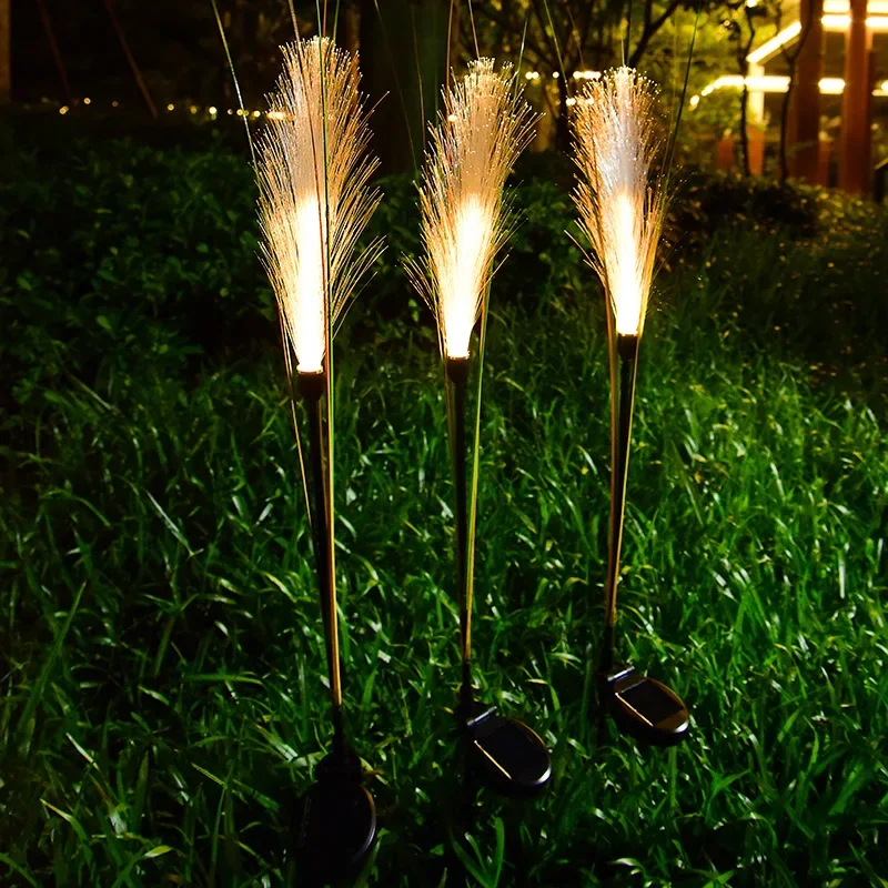 Hot Sale Garden Yard Decor Outdoor Artificial Flower Stake Light Simulation Fiber Optic Reed Lamp Led Solar