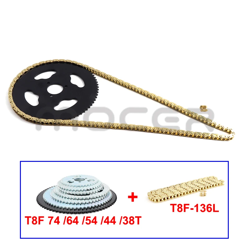 

Motorcycle T8F Chain 136 Links and 38/44/54/74T Teeth Sprocket For 47cc 49cc Mini Moto Scooter ATV Quad 2 Stroke Engine Parts