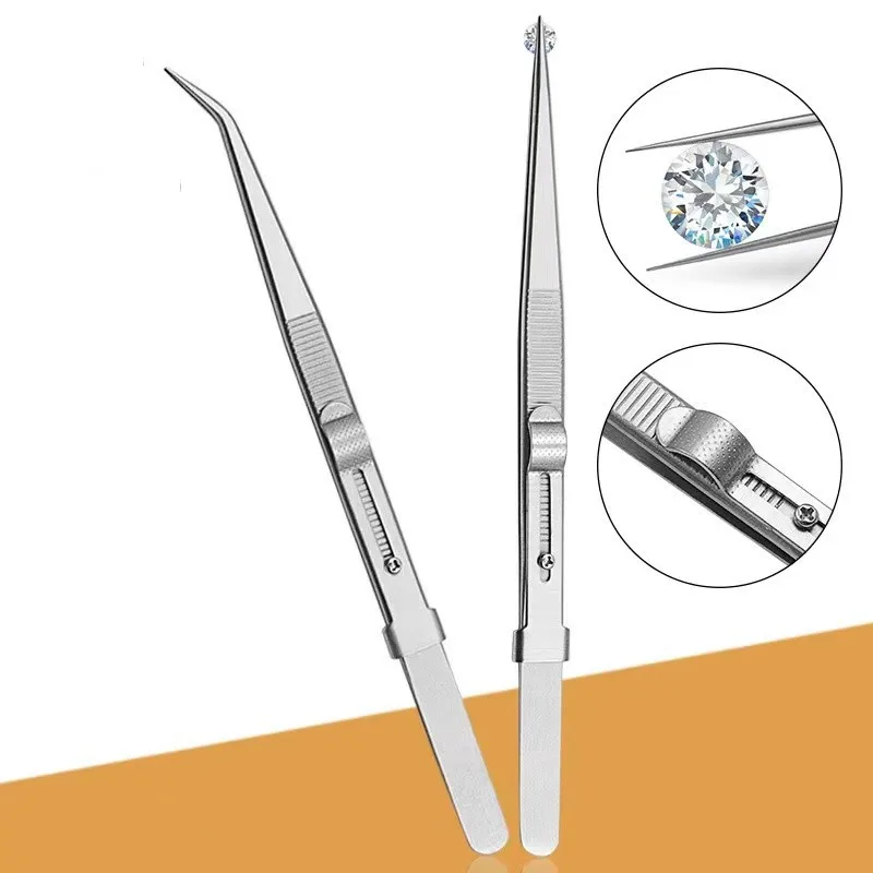 Repairing Professional Stainless Steel Tweezers Jewelry Fixed lock for DIY Diamond Gem Jewelry Making Tools Multipurpose Clip precision tweezers tweezer tool