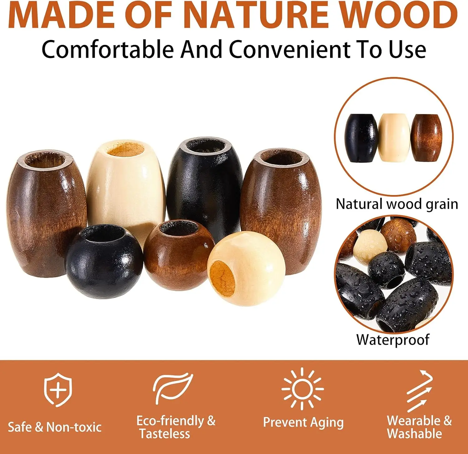 130 Pieces Macrame Wooden Beads Loose Beads with 10 mm Large Hole for Macrame Making Kits Supplies Jewelry Making Hair DIY Craft 4