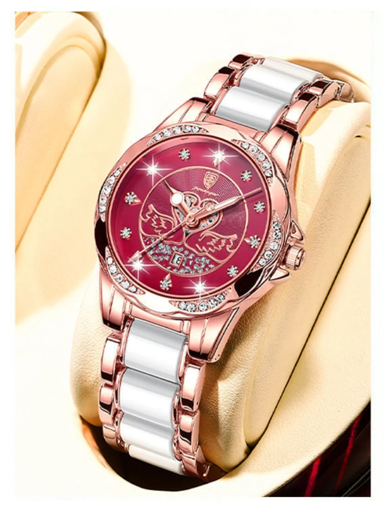 Swiss Luxury Waterproof Luminous Ladies Watch Rhinestone Double Swan Love Heart Quartz Watch for Women Wristwatch Free Shipping