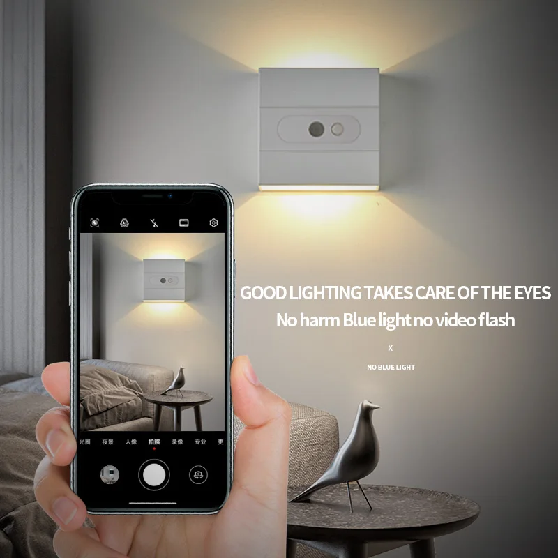 5V USB Powered Smart LED Dimmable wall Light Infrared human body sensing Lamp for Easy installation bedside Night Light