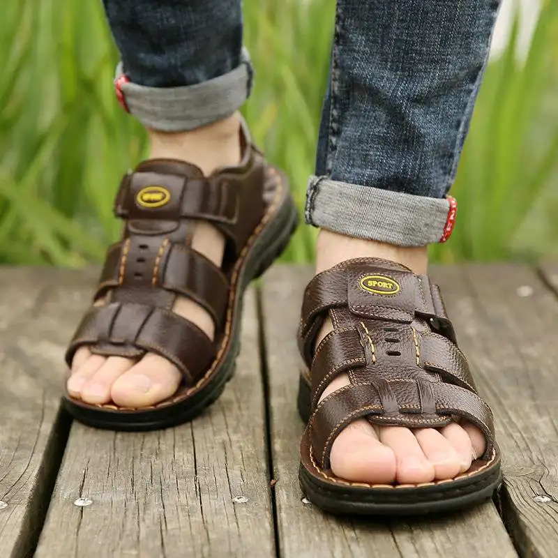 Genuine Leather Men Sandals Male Summer Shoes Outdoor Casual Sandal Cowhide Beach Shoes Classic Non-slip Men's Sandles leather sandals summer sandals