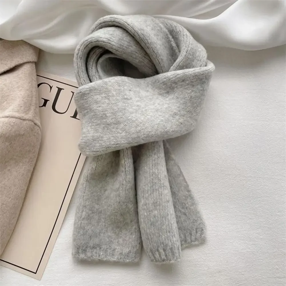 Knitting Scarf Solid Color Thickened Warm Women Scarf Cold Weather Thermal Neck Wrap Casual Outfit Scarf 3