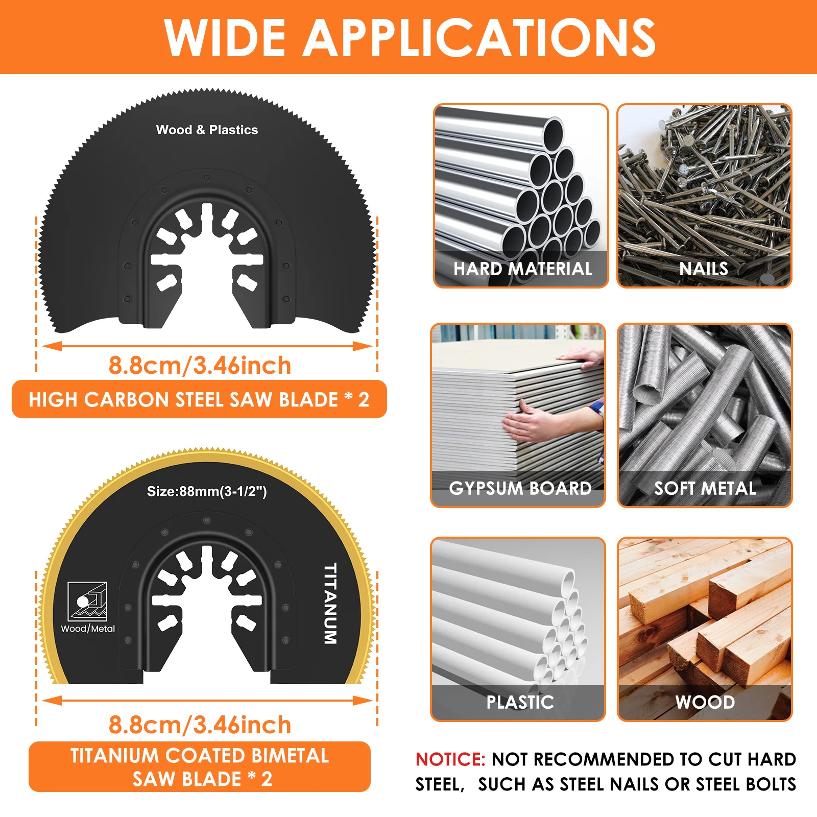 4/6 Pcs Oscillating Saw Blades Multi Tools Saw Blade Universal Semi Circle Titanium Bimetal Saws Blades for Cutting Wood Plastic